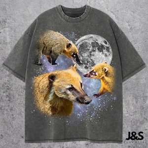 Three Coatis Retro Moon T-Shirt, Funny Exotic Animal Graphic Tee, Vintage Galaxy Wildlife Shirt, Unique Coati Lover Gift Top, Comfort Colors