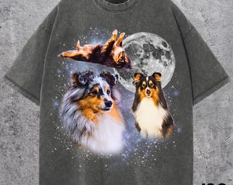Three Shetland Sheepdog Moon Shirt, Sheltie Galaxy Tee, Space