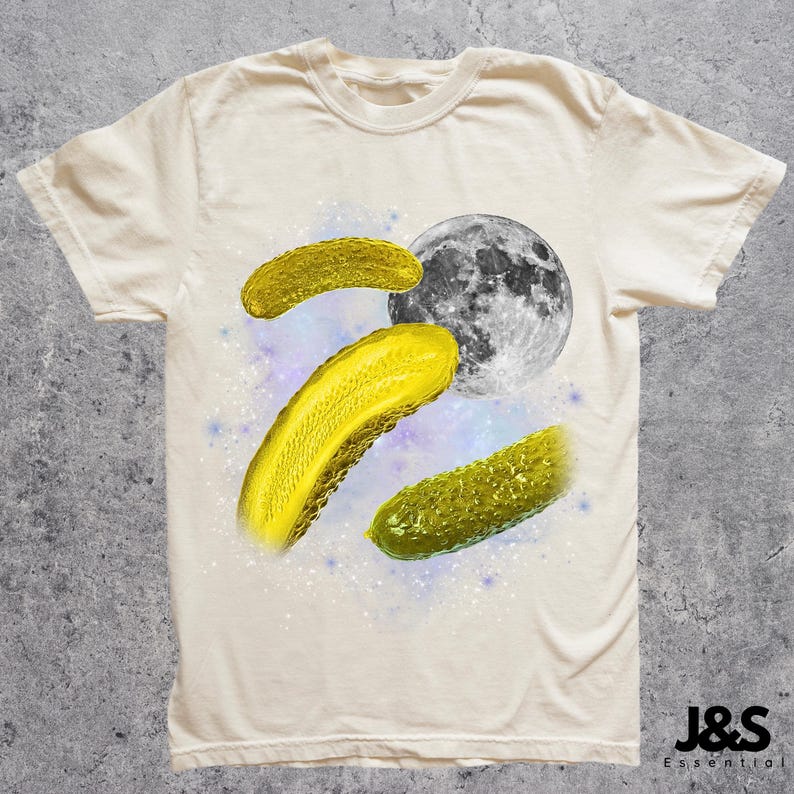 Tre pickles månar-tröja, rolig matälskare-t-shirt, galax-snacks-tröja, himmelsk gurktopp, rymdpickle-gåva, kosmisk grönsakskonst Off-White Distressed