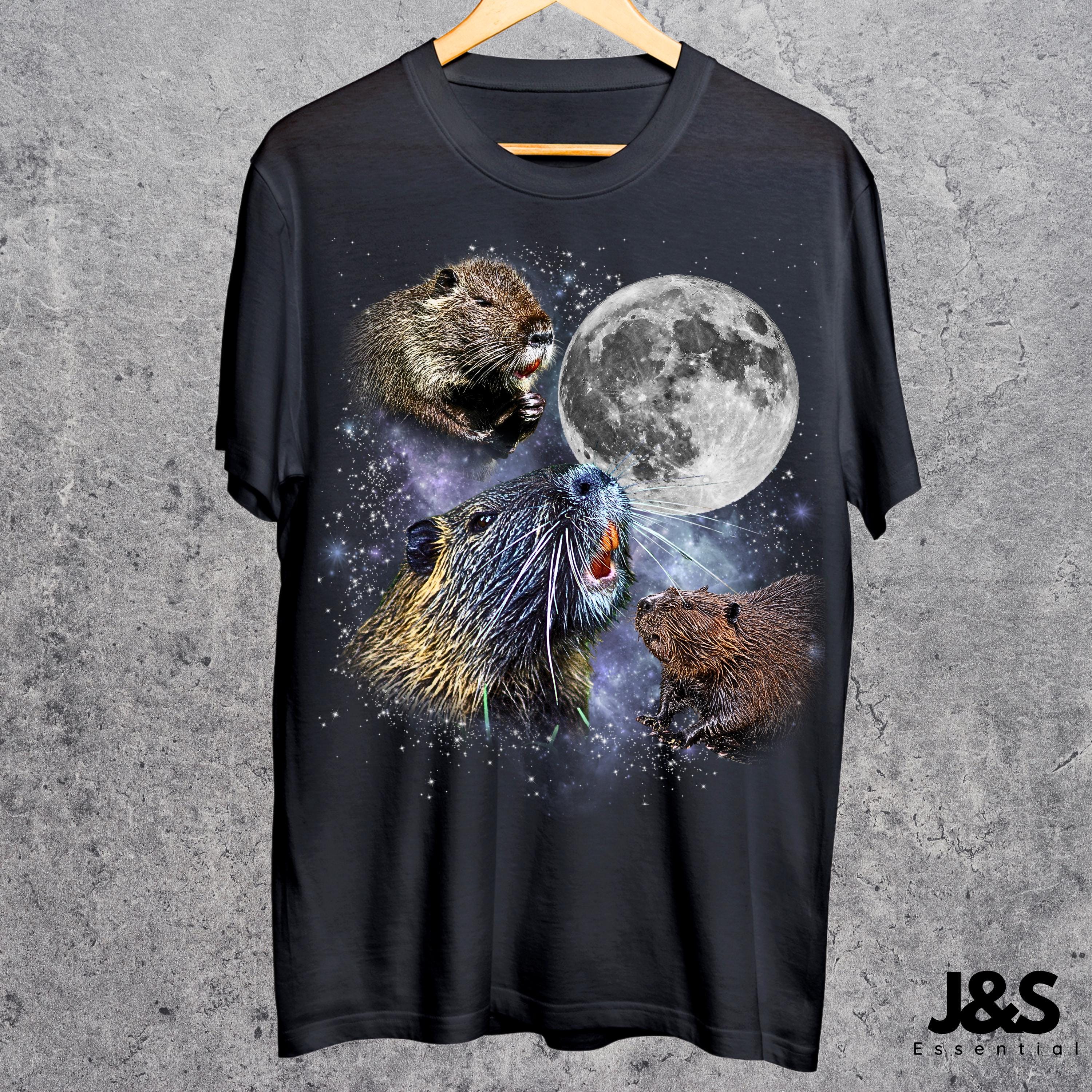 Three Beaver Retro Graphic T-shirts, Vintage Beaver Moon Tshirt