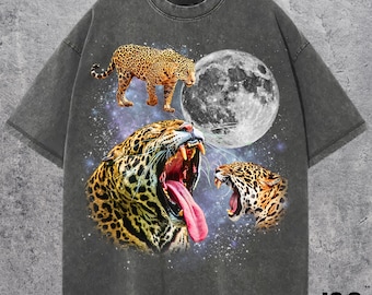 Trois t-shirts graphiques rétro Jaguar, t-shirt lune Jaguar vintage, t-shirt amateurs de gros chats, chemise Jaguar drôle, t-shirt délavé surdimensionné, cadeau idiot