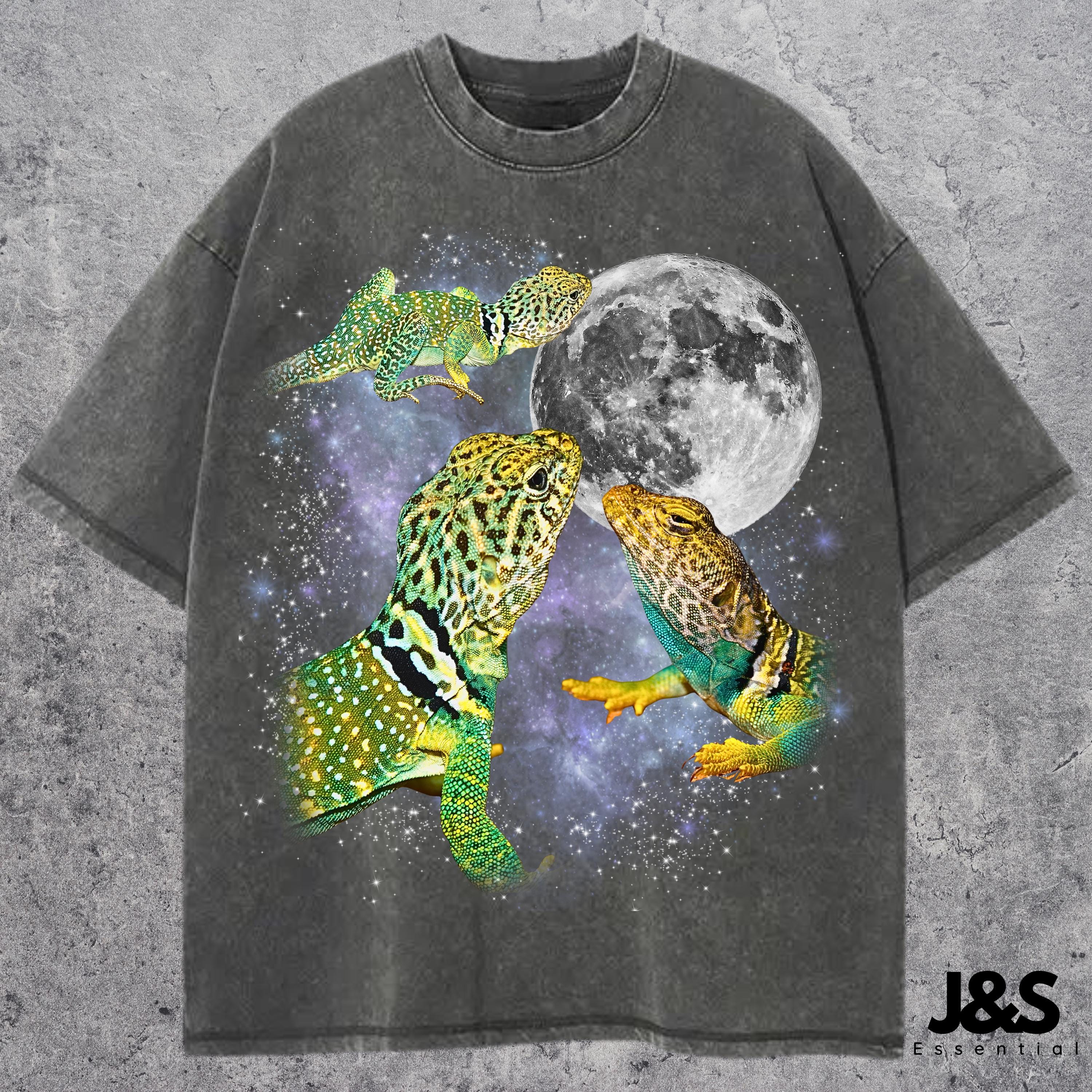 3つの襟付きトカゲのレトログラフィックTシャツ、面白い爬虫類の月T 