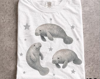 Vintage 90s Manatee Shirt, Retro Star Graphic Tee, Cute Sea Cow Aesthetic Top, Comfort Colors® Ocean Lover Gift, Artistic Y2K