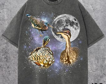 Three Sunbittern Retro Graphic T-shirts, Funny Bird Moon Tee, Exotic Waterbird Lovers Shirt, Vintage Wildlife Top Gift