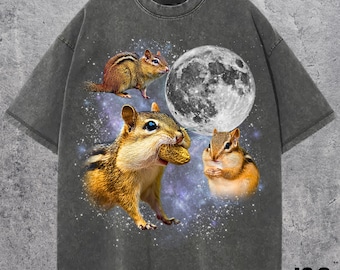 Chipmunk Moon Graphic T-Shirt, Funny Wildlife Tee, Retro Chipmunk Shirt, Animal Lover Gift, Vintage Nature Graphic Tee