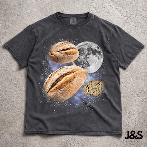 Tre surdegs-t-shirts med retrografik, vintage-t-shirt med surdegsmåne, surdegsskjorta, rolig t-shirt, överdimensionerad tvättad t-shirt, brödskjorta, bageri