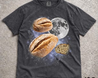 Tre surdegs-t-shirts med retrografik, vintage-t-shirt med surdegsmåne, surdegsskjorta, rolig t-shirt, överdimensionerad tvättad t-shirt, brödskjorta, bageri