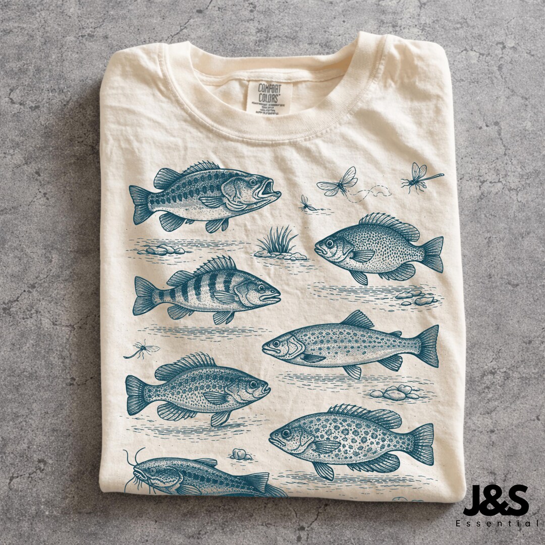 Fish 90s Picture Freshwater Fish 90s Vintage Tattoo Style Graphic Tshirt, Retro Comfort ...