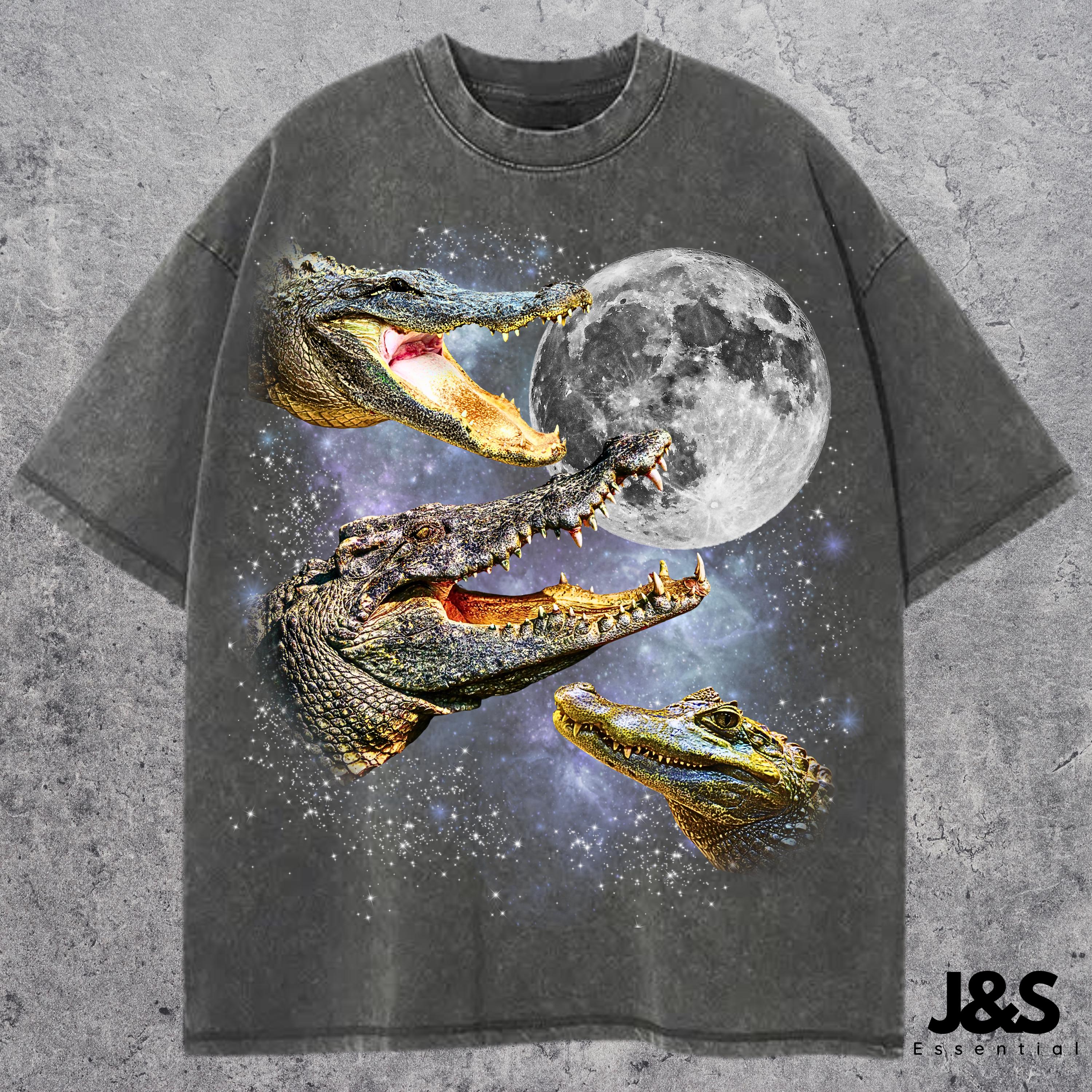 Three Alligator Retro Graphic T-shirts, Vintage Gator Moon Tshirt