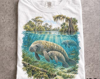 Florida Manatee Comfort Colors® Tshirt, Vintage Wildlife Graphic Tee, Manatee Lover Shirt, Freshwater Nature Tee, Coastal Animal Gift