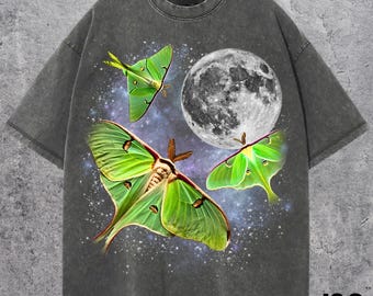Tre Luna Moth Retro T-shirt, Måninsekt Grafisk T-shirt, Himmelska insekt T-shirt, Naturälskare Gåva, Estetisk Natthimmel Moth Topp