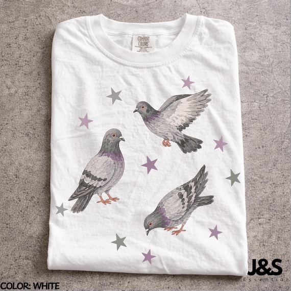Vintage 90s Pigeon Shirt, Retro Star Graphic Tee, Cute Rock Dove Aesthetic Top, Comfort Colors® Street Bird Lover Gift, Artistic Y2K Urban