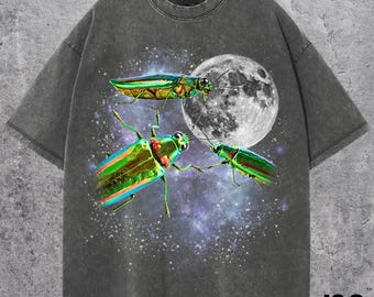 Three Jewel Beetle Retro Graphic Tshirt, Funny Insect Moon Tee, Vintage Oversized Bug Shirt, Entomology Nature Lover Gift, Comfort Colors
