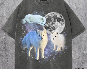 Three Arctic Fox Retro T-Shirt, Vintage Moon Wildlife Tee, Funny Animal Graphic Shirt, Unique Fox Lover Gift, Nature Graphic Tee