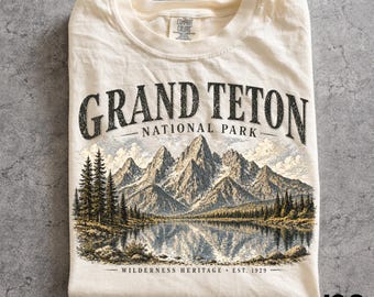 Vintage Grand Teton National Park Shirt, Retro 90s Wilderness Heritage Graphic Tee, Artistic Wyoming Nature Top, Comfort Colors® Hiking Gift