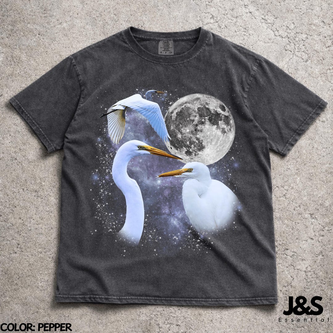 Three Great Egret Moon Shirt, Funny 90s Vintage Aesthetic Graphic Tee ...