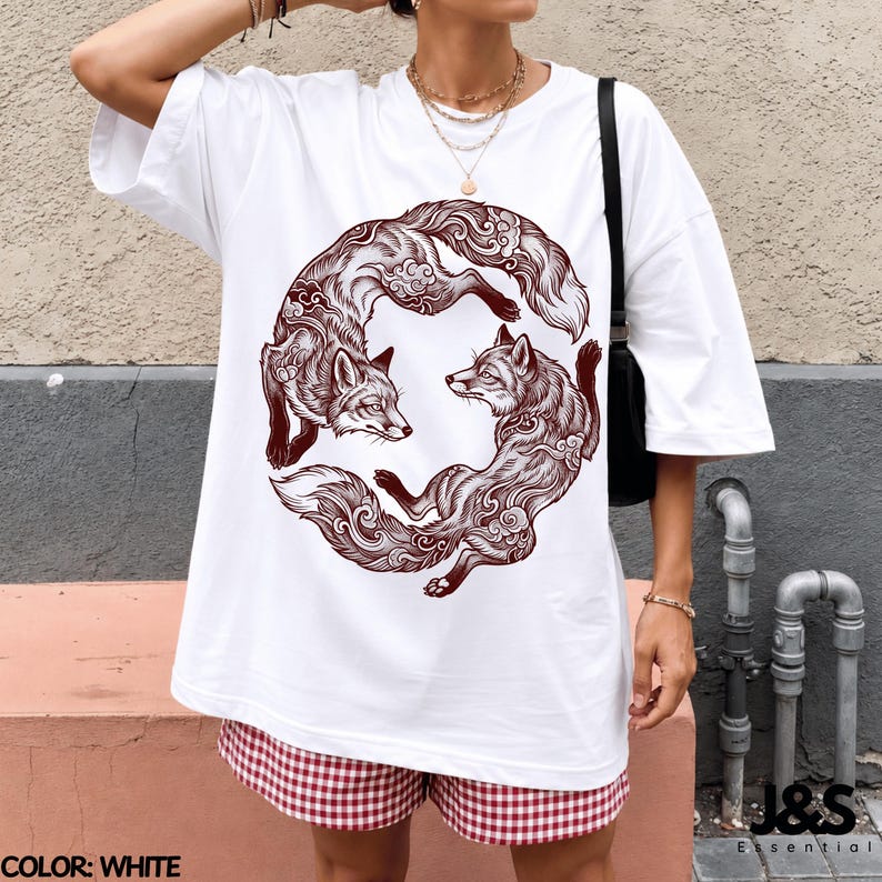 Vintage Fox Shirt, Japanese Fox Tee, Red Fox Graphic Tee, Retro Tattoo Style Shirt, Woodland Animal Tshirt White