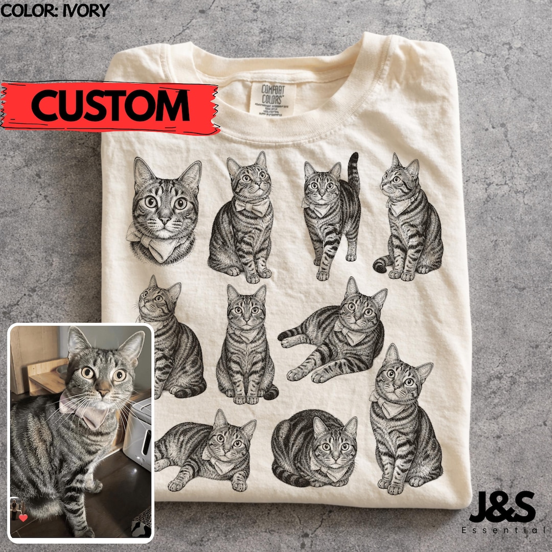 Custom Pet Portrait Comfort Colors Tshirt, Personalized Dog Cat Photo Tee, Vintage 90s Tattoo Shirt, Gift for Pet Lovers Him Her, 90s Tattoo