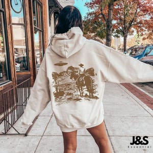 Ufo Western Hoodie, Retro Hoodie, Vintage Cowboy Hoodie, Rodeo Hoodie, Wild West Hoodie, Western Oversized Hoodie, Hoodie, Gifts For Him