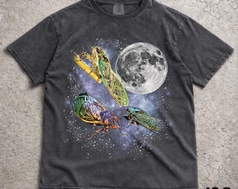 Three Cicada Retro Graphic T-shirts, Vintage Cicada Moon Tshirt, Cicada Lovers, Funny Cicada Tee, Oversized Washed Tee, Silly Gift, Cicada
