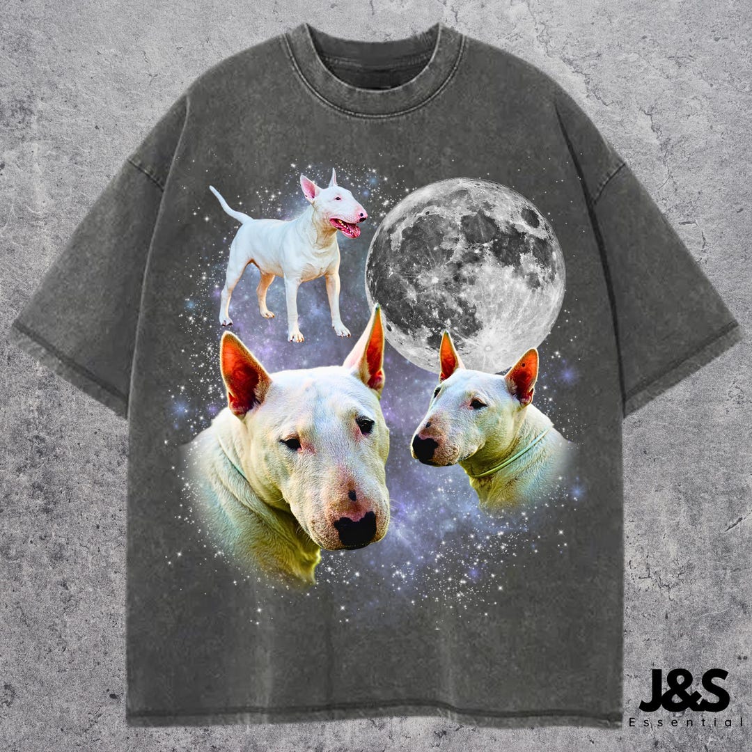 Three Bull Terrier Moon Shirt, Bull Terrier Galaxy Tee, Space Dog