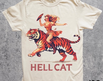 Vintage Cowgirl Hell Cat T-Shirt - Retro Cowgirl Western Shirt - Aesthetic Tee - Tiger Shirt - Funny Trendy Shirt - Gift for Her or Him