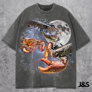 Three Lobster Retro Graphic T-shirts, Vintage Lobster Moon Tshirt, Lobster Shirt, Funny Tee, Oversized Lobster Shirt, Lobster Tshirt