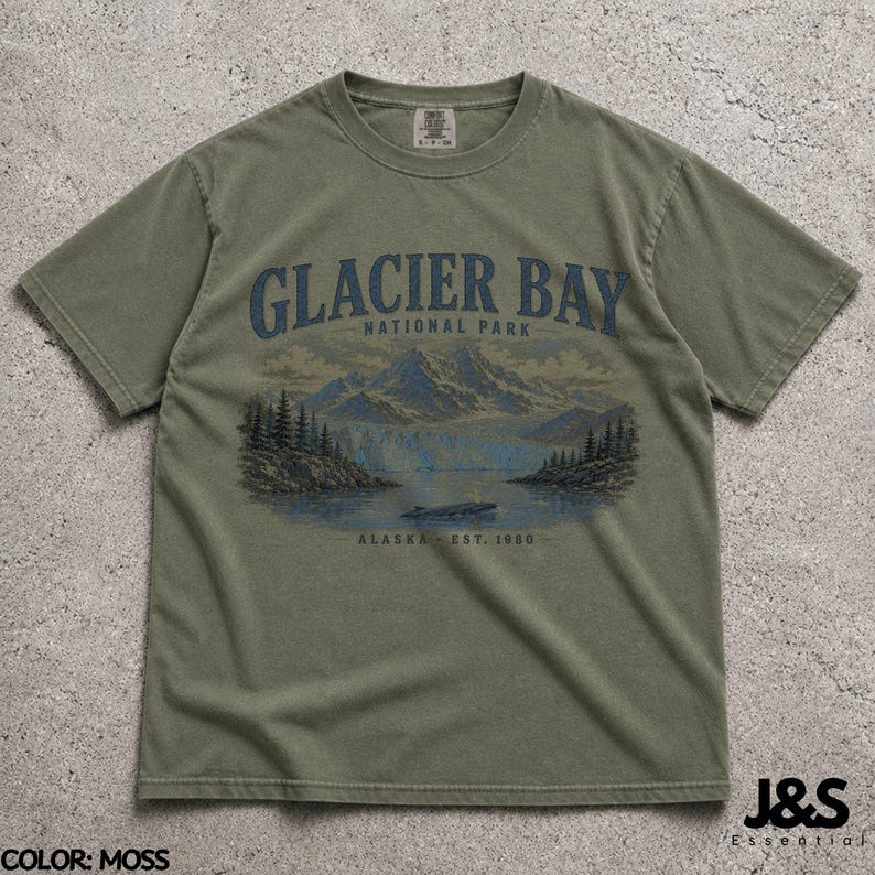 Glacier Bay National Park Shirt, Alaska Mountain Tshirt, Vintage National Park Tee, Retro Wilderness Graphic Tee, Nature Gift Moss