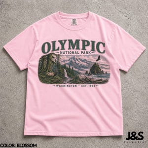 Camiseta del Parque Nacional Olímpico, camiseta de montaña costera de Washington, camiseta vintage de senderismo en la naturaleza, regalo de aventura del noroeste del Pacífico Blossom
