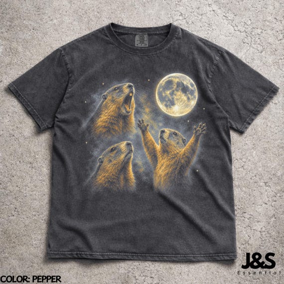 Marmot, Three Marmot Moon Shirt, Funny Marmot Tshirt, Retro Groundhog Tee, Vintage Wildlife Graphic Shirt, Cute Rodent Gift