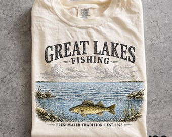 Vintage Great Lakes Fishing Shirt, Retro 90s Freshwater Tradition Graphic Tee, Artistic Walleye Nature Top, Comfort Colors® Fisherman Gift