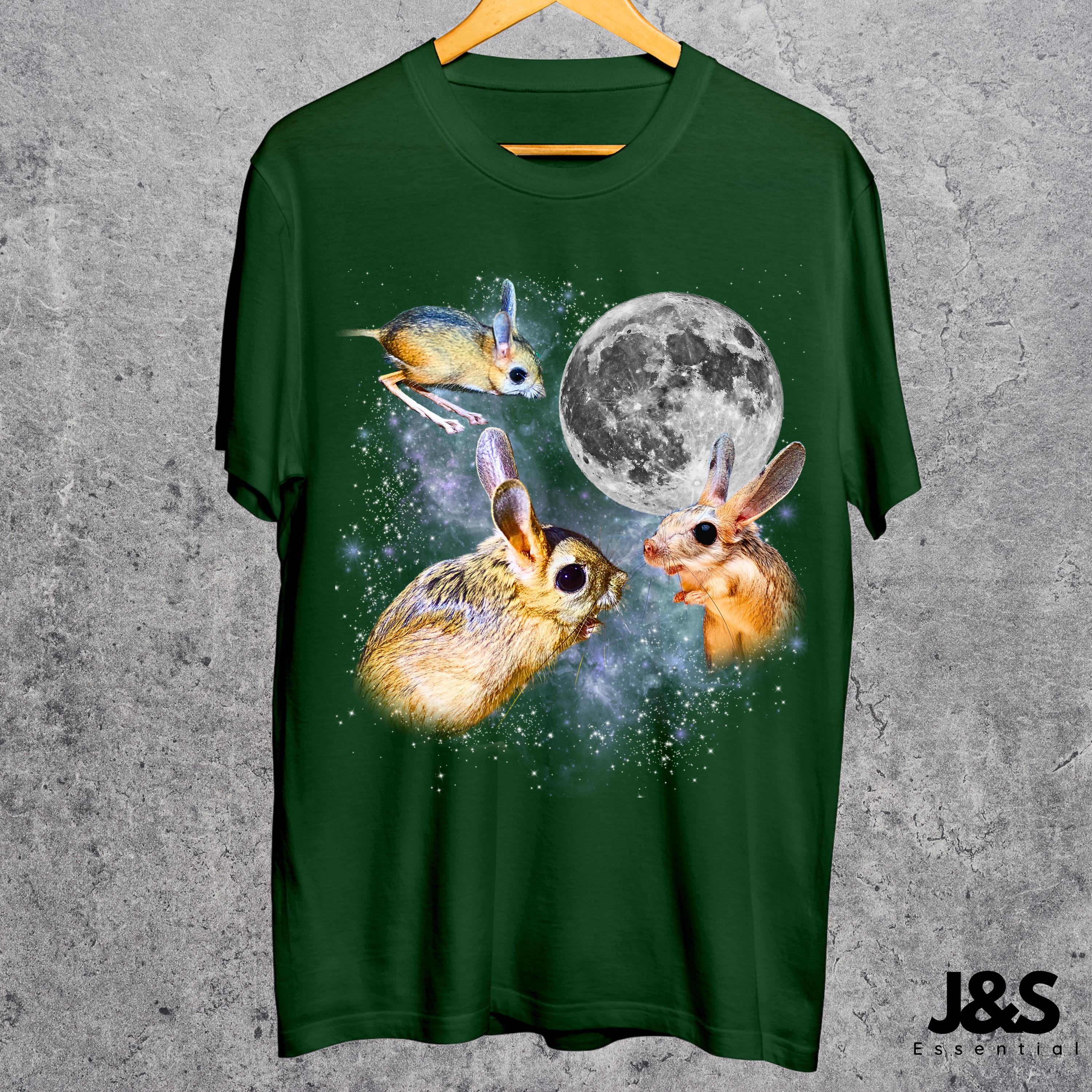 Three Gobi Jerboa Retro Graphic Tshirt, Vintage Rodent Moon Shirt