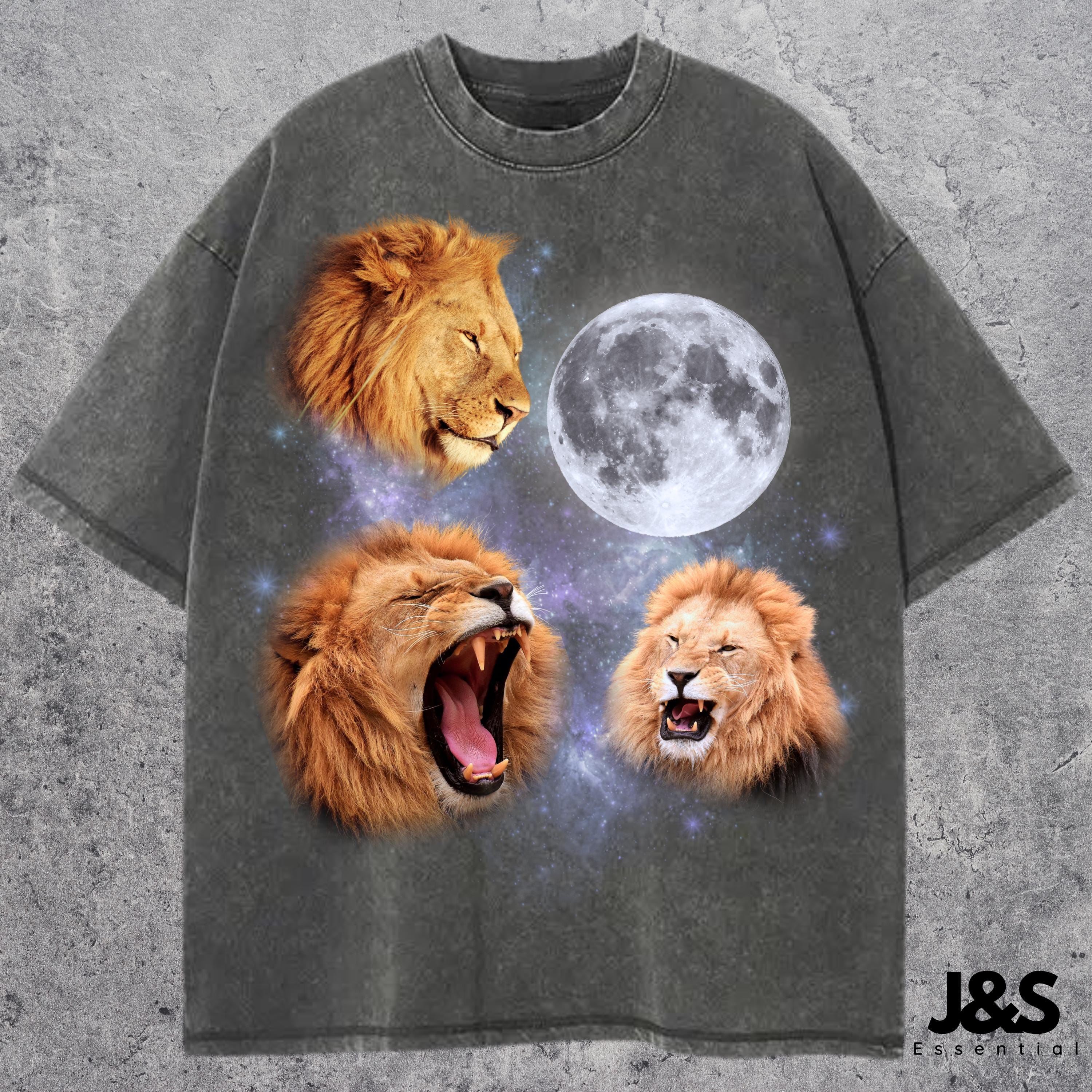 Three Lion Retro Moon Graphic T-shirts, Vintage Lion Moon Meme