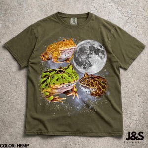 Three Pacman Frogs Moon Shirt, Pacman Frog Lover Gift, Frog Owner Tee, Cute Amphibian Shirt, Fantasy Frog Graphic Tee, Frog Mom Gift Hemp