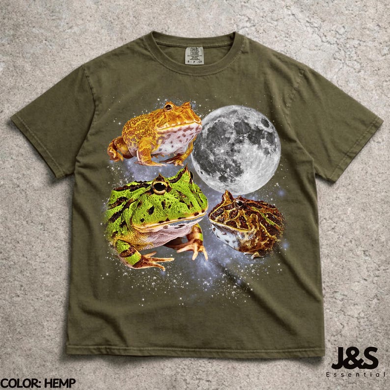Three Pacman Frogs Moon Shirt, Pacman Frog Lover Gift, Frog Owner Tee, Cute Amphibian Shirt, Fantasy Frog Graphic Tee, Frog Mom Gift Hemp