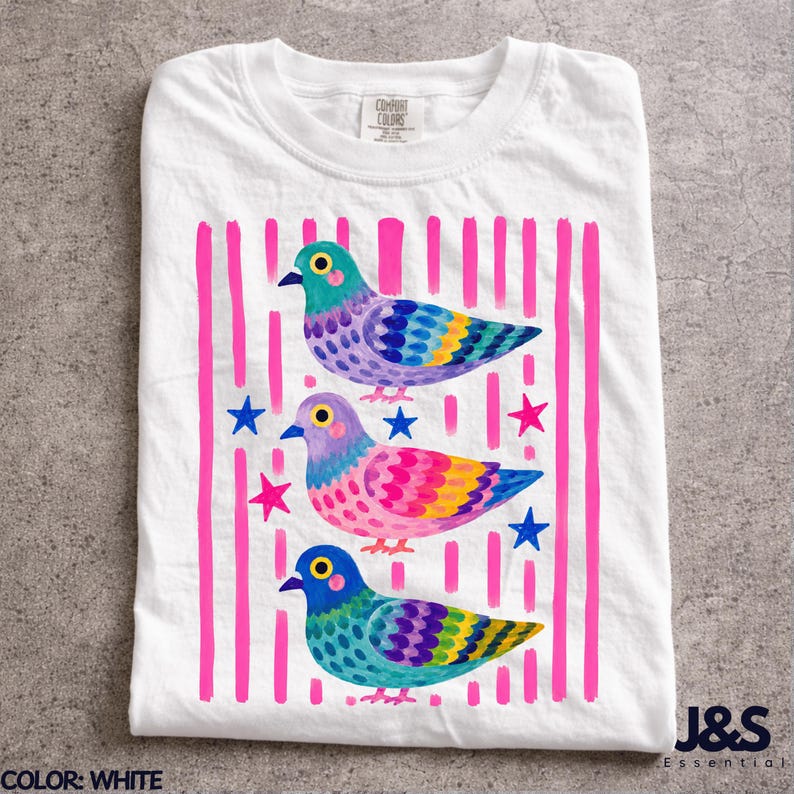 Camiseta de paloma colorida, camiseta con estampado de pájaro adorable, camiseta estilo cottagecore original, regalo divertido para amantes de las palomas, camiseta colorida con arte animal para mujer White
