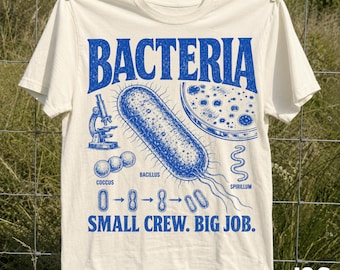 Bacteria Tshirt, Small Crew Big Job Microbiology Shirt, Vintage Science Graphic Tee, Comfort Colors Biology Teacher Gift