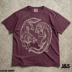 Vintage Wolf Shirt, Japanese Wolf Tee, Red Wolf Graphic Tee, Retro Tattoo Style Shirt, Minimalist Streetwear Tshirt Berry