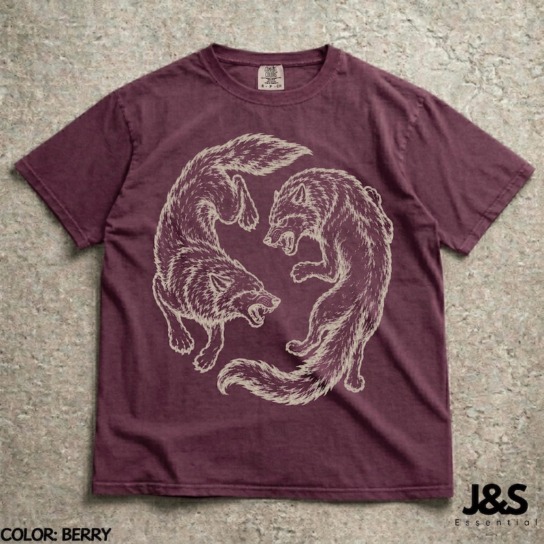 Vintage Wolf Shirt, Japanese Wolf Tee, Red Wolf Graphic Tee, Retro Tattoo Style Shirt, Minimalist Streetwear Tshirt Berry