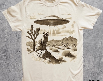 Vintage UFO Cowboy Cat Shirt, Retro T-Shirt, Retro 90s Western TShirt, Rodeo Shirt, Wild West Kitten Shirt, Funny Gag Gift Tee, Meme Shirt