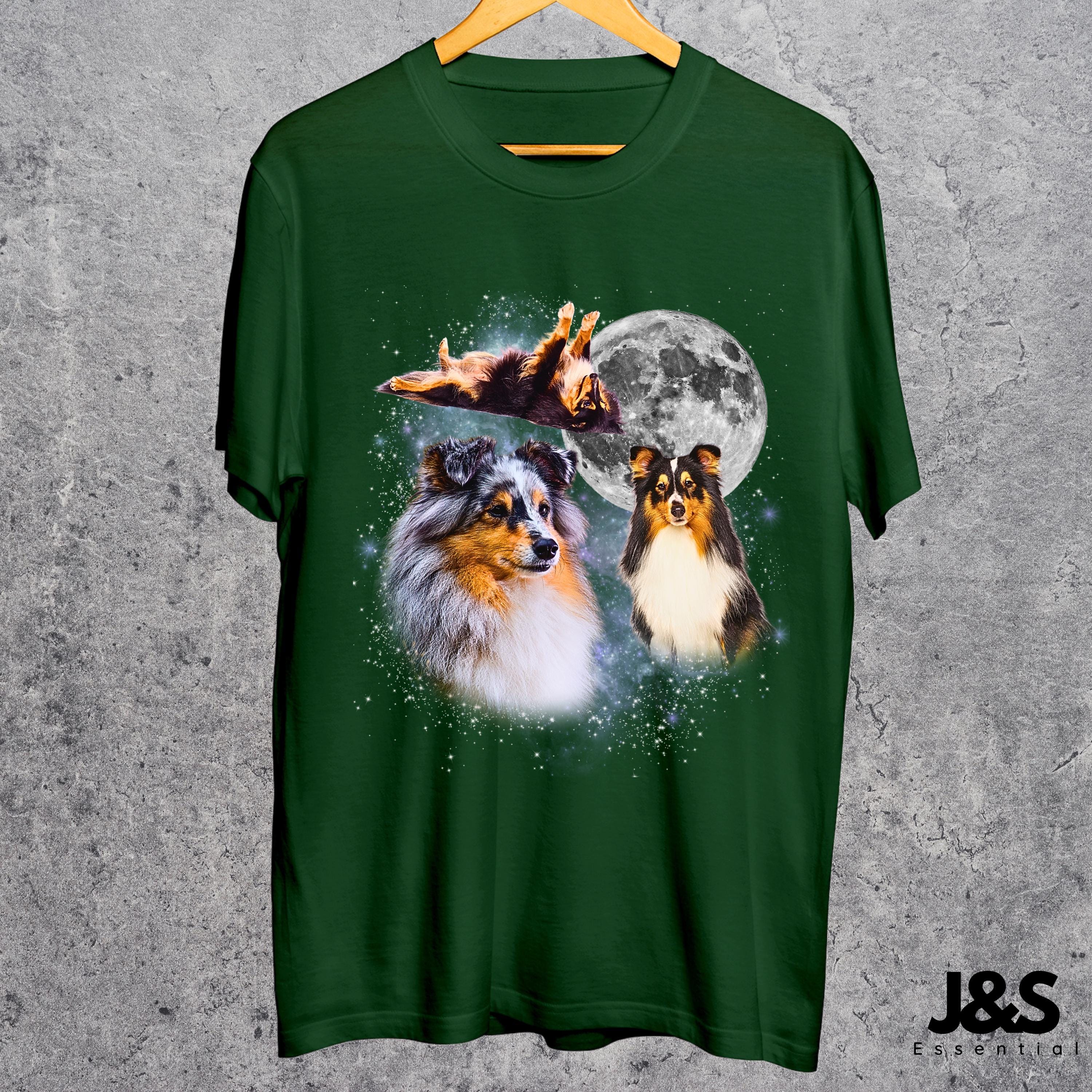 Three Shetland Sheepdog Moon Shirt, Sheltie Galaxy Tee, Space 