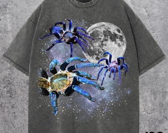 Three Cobalt Blue Tarantula T-Shirt, Retro Spider Moon Tee, Vintage Insect Graphic Shirt, Funny Bug Lover Gift, Wildlife Nature Tee