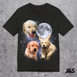 Koszulki z grafiką retro Three Dogs, koszulka Vintage Dogs Moon, miłośnicy golden retrieverów, zabawna koszulka z psem, duża sprana koszulka, zabawne prezenty