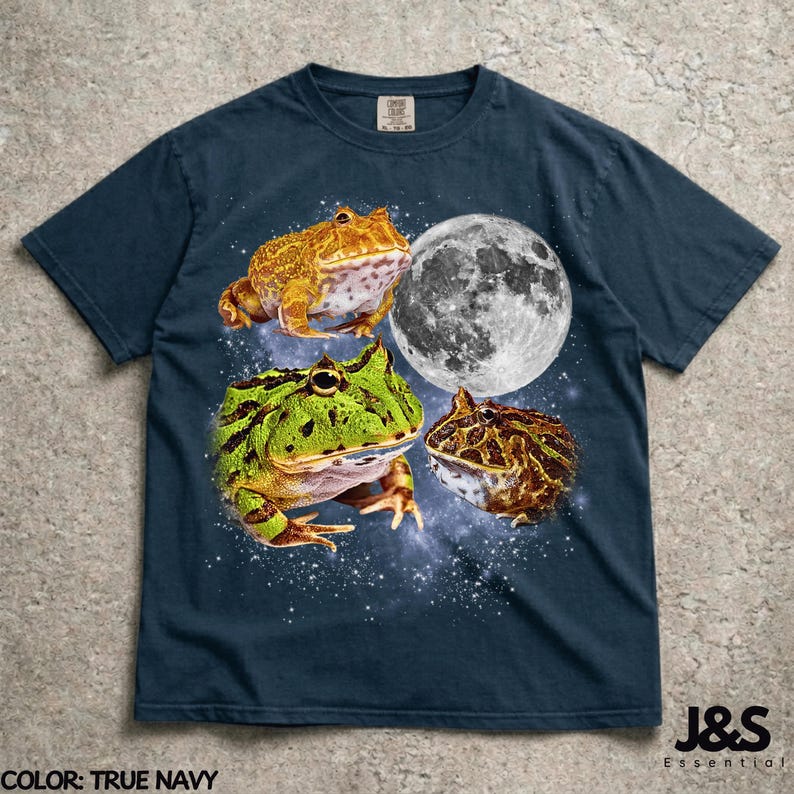Three Pacman Frogs Moon Shirt, Pacman Frog Lover Gift, Frog Owner Tee, Cute Amphibian Shirt, Fantasy Frog Graphic Tee, Frog Mom Gift True Navy