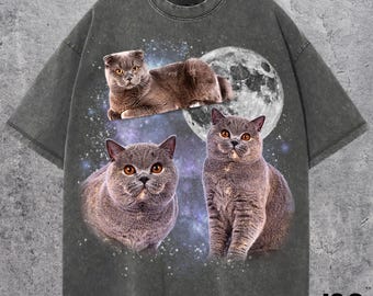 Three British Shorthair Graphic T-shirts, Vintage Cat Moon Tshirt, Cat Shirt, Funny British Shorthair Tee, Cat Meme Shirt, Cat Tshirt