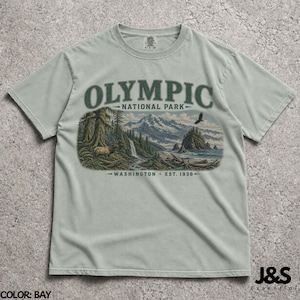 Camiseta del Parque Nacional Olímpico, camiseta de montaña costera de Washington, camiseta vintage de senderismo en la naturaleza, regalo de aventura del noroeste del Pacífico Bay
