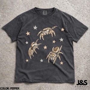 Vintage Jumping Spider Shirt, Retro Arachnid Graphic Tee, Cute Spider Aesthetic Top, Comfort Colors® Bug Lover Gift, Artistic Y2K Pepper