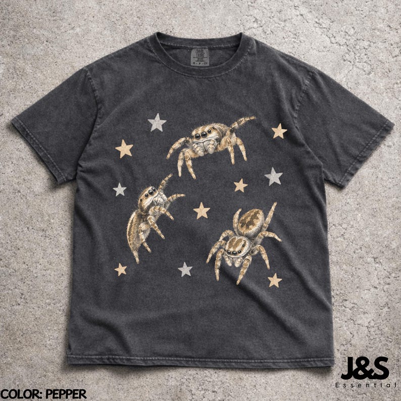 Vintage Jumping Spider Shirt, Retro Arachnid Graphic Tee, Cute Spider Aesthetic Top, Comfort Colors® Bug Lover Gift, Artistic Y2K Pepper