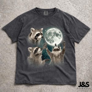 Three Raccoons Vintage Graphic T-shirts, Retro Raccoon Moon Tshirt, Raccoon Lovers, Funny Raccon Tee, Oversized Washed Tee, Raccoon Gifts
