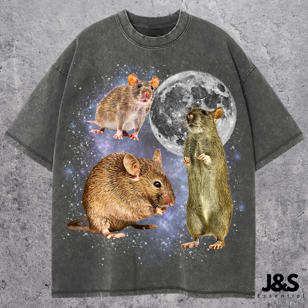 Three Rats Retro Graphic T-shirts, Vintage Rats Moon Tshirt, Rats